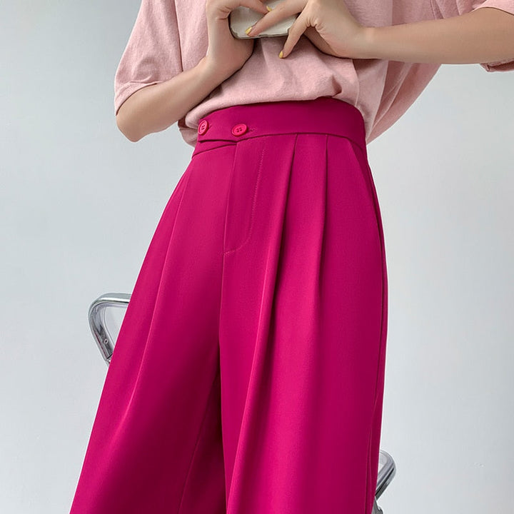 High-Waist Casual Women's Trousers with Wide Leg – Emilia-Pink-S-The Livary