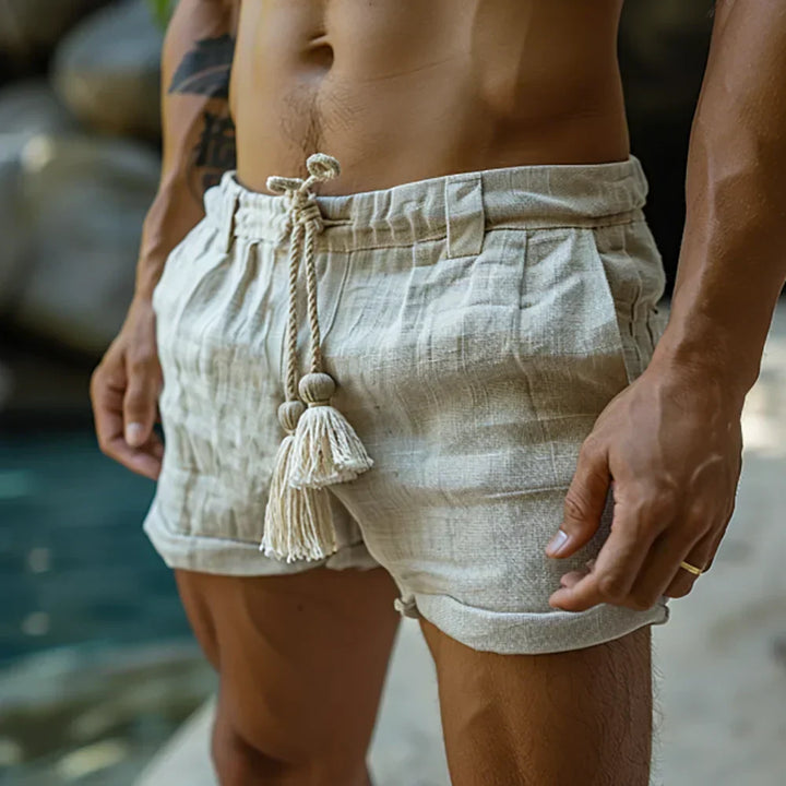 White airy linen shorts with drawstring for men – Mattis-S-The Livary
