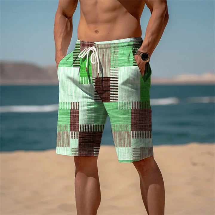 Men's Beach Shorts Cotton 3D Print Breathable Summer Look - Jamal-Minimalist mixed green-S-The Livary