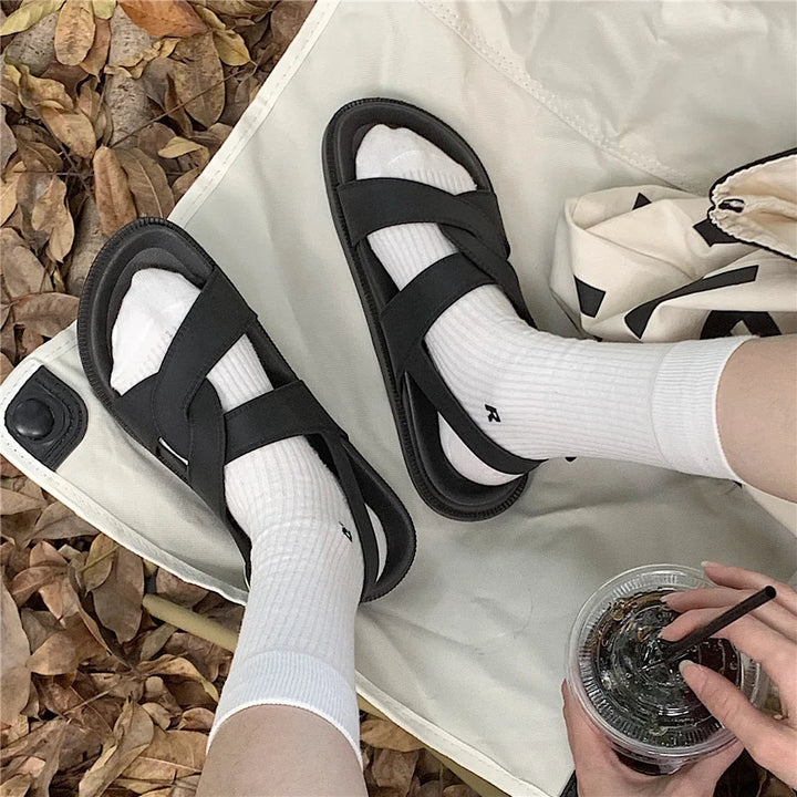 Trendy platform sandals in Korean style for women - Alina-Rose pink-3-The Livary