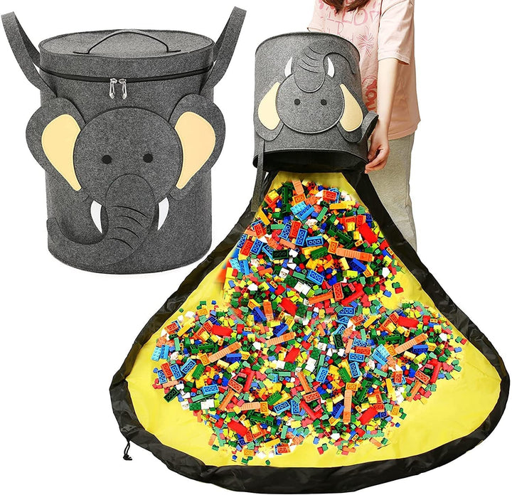 Play mat & Storage basket in one - Lino-Elephant-The Livary
