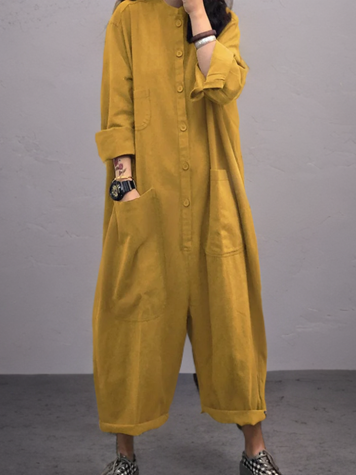 Airy summer jumpsuit with a wide cut for women – Livia-Yellow-S-The Livary