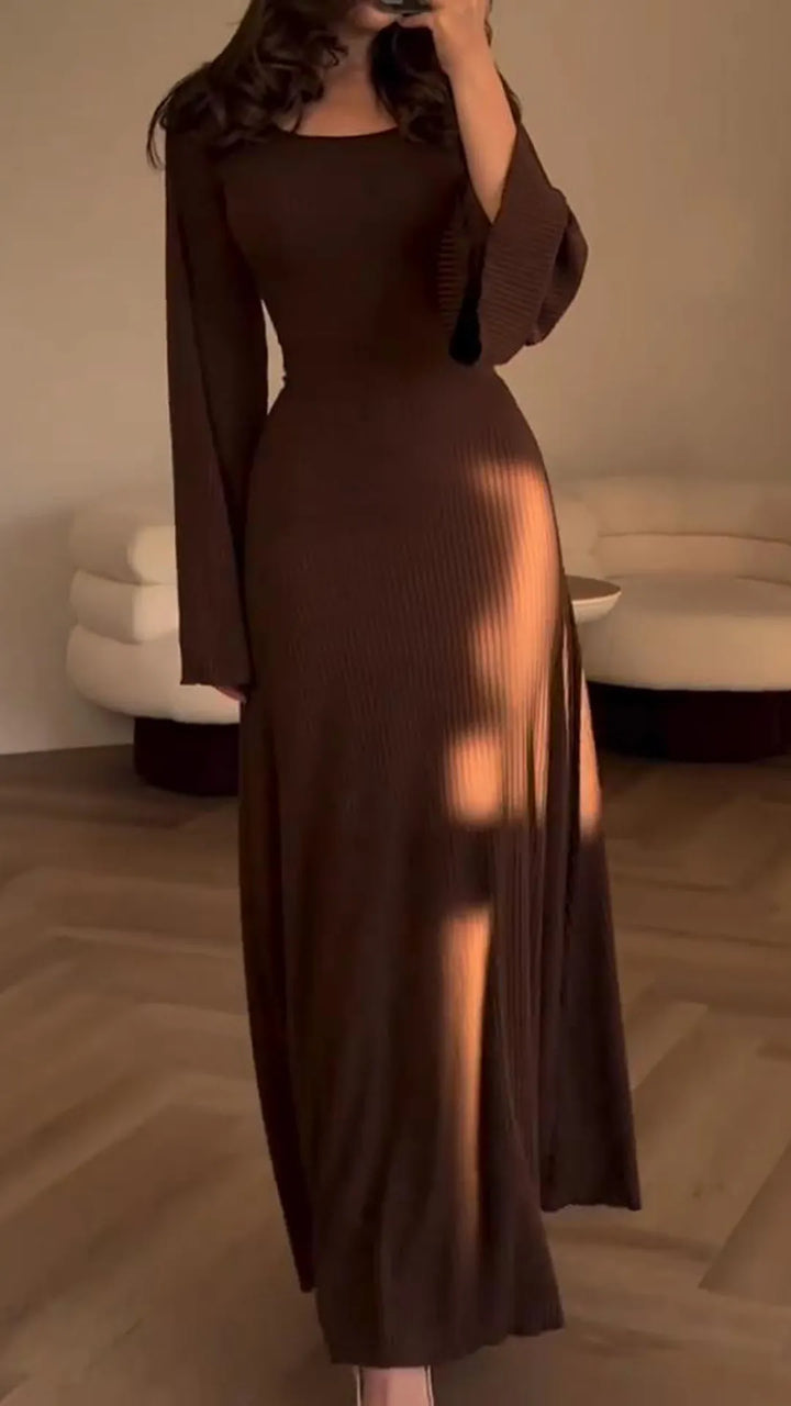 Elegant bodycon maxi dress with lacing – Valencia-Brown-S-The Livary