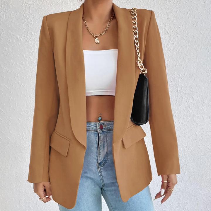 Office Ladies Blazer made of Polyester-Cotton - Emma-Dark brown-S-The Livary
