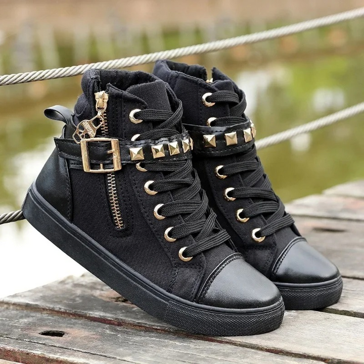 White Leather High Sneakers with Zip for Ladies - Ava-White-2.5-The Livary