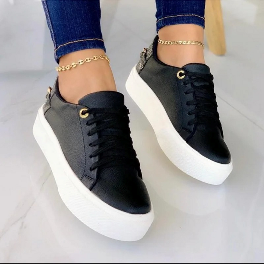 White Leather Sneakers with Metal Chain - ComfortStep-Black-2.5-The Livary