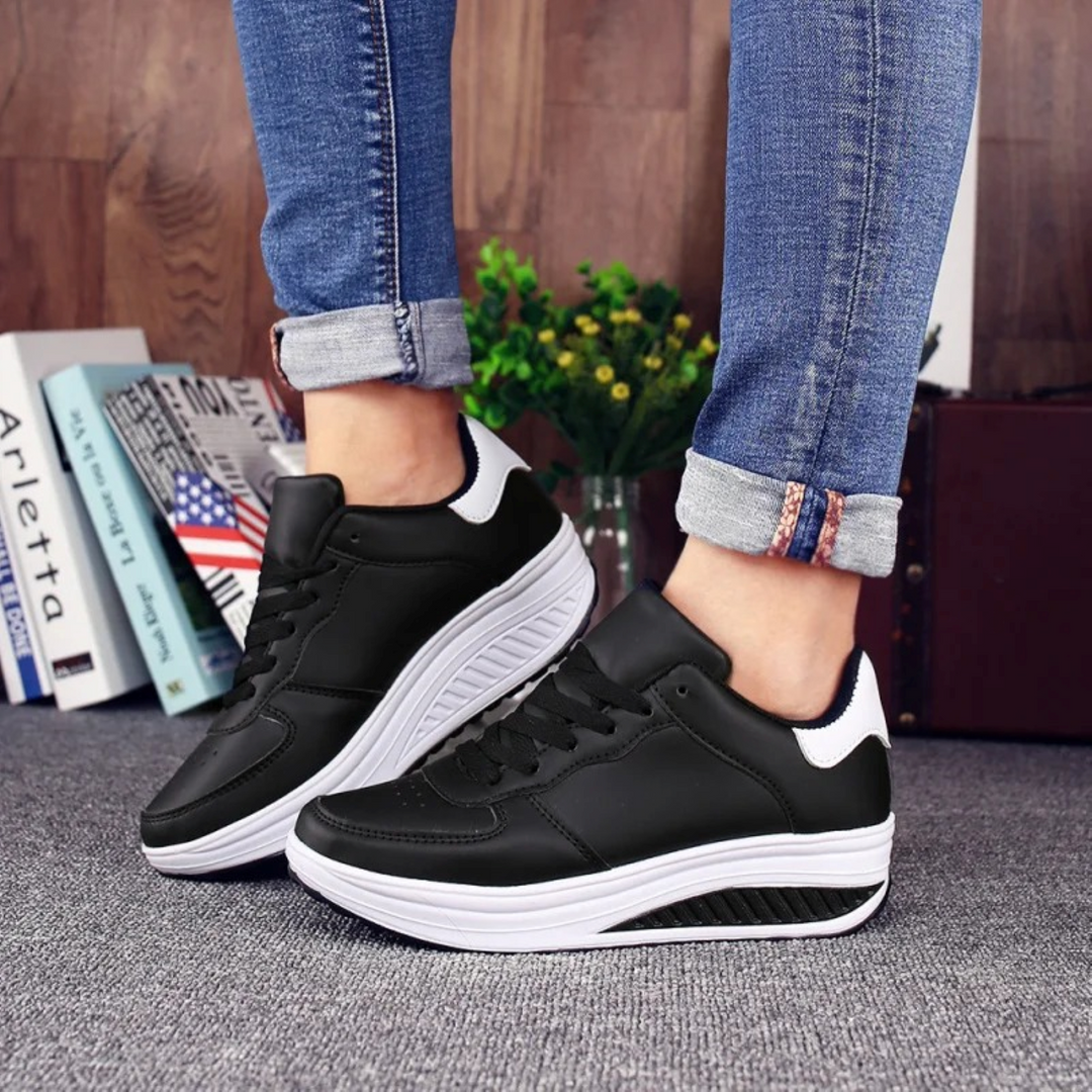 Orthopaedic Women's Sneakers in Black Leather - FlexiStep-Black and white-2.5-The Livary