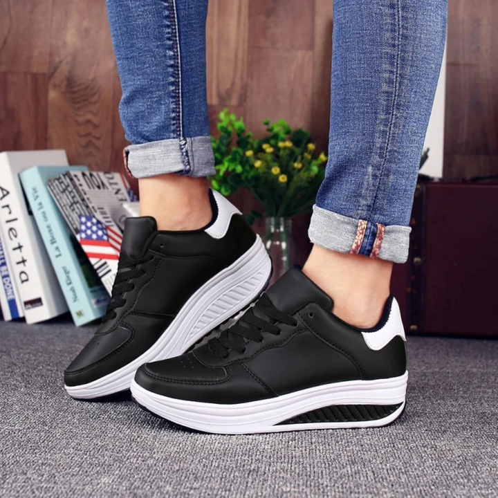Orthopaedic Women's Sneakers in Black Leather - FlexiStep-Black and white-2.5-The Livary