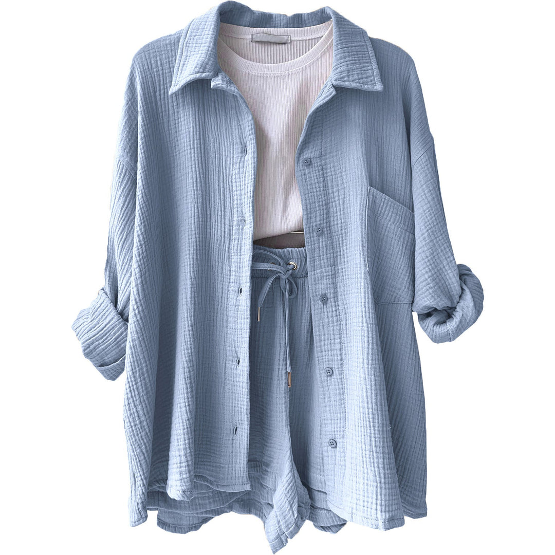 Trendy Cotton Summer Suit Ladies – Faylin-Blue-S-The Livary