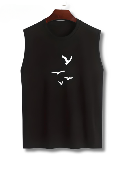 Sleeveless shirt with bird print cotton summer look - Noah (1+1 FREE)-Black-M(48)-The Livary