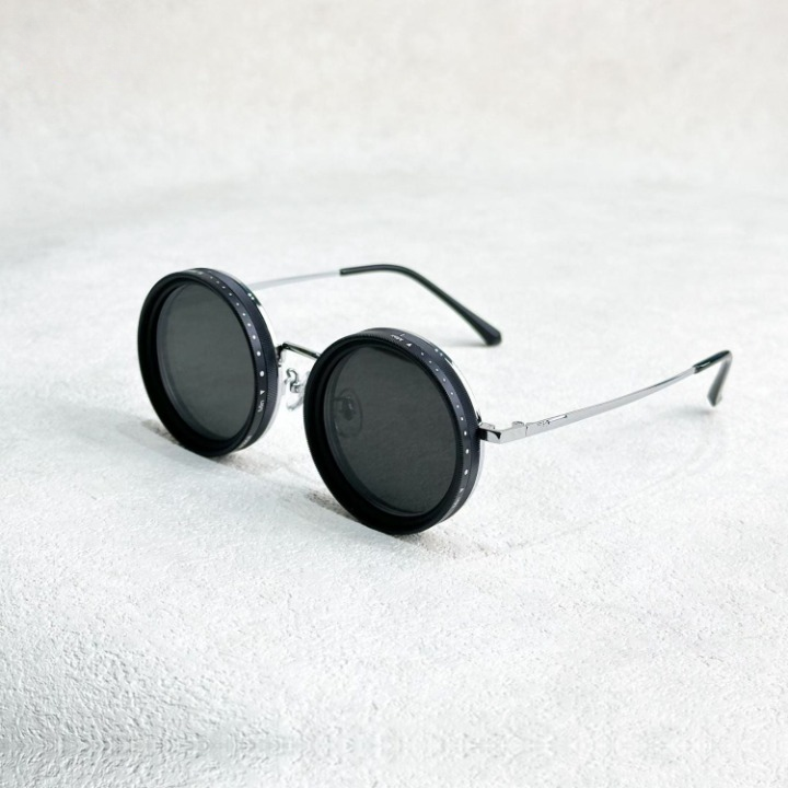 Handcrafted sunglasses with adjustable lens attenuation and UV filter - OptiShade™ Pro ND9-Silver brackets + transparent brackets-The Livary
