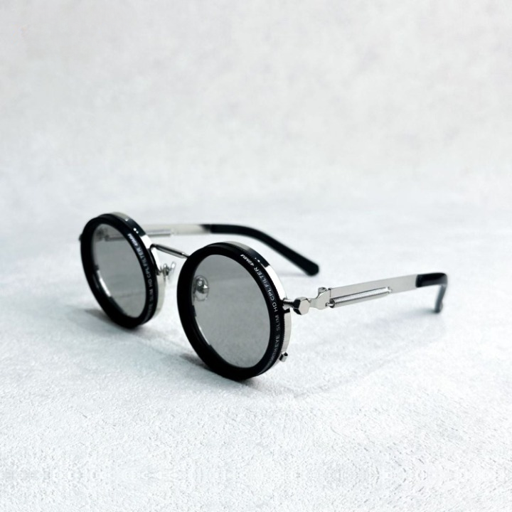 Handcrafted sunglasses with adjustable lens attenuation and UV filter - OptiShade™ Pro ND9-Silver brackets + transparent brackets-The Livary