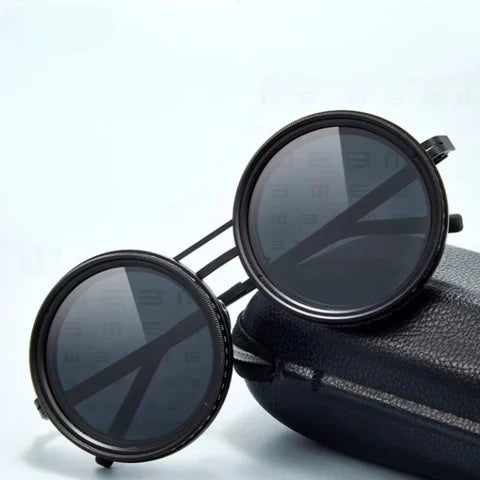 Handcrafted sunglasses with adjustable lens attenuation and UV filter - OptiShade™ Pro ND9-Silver brackets + transparent brackets-The Livary