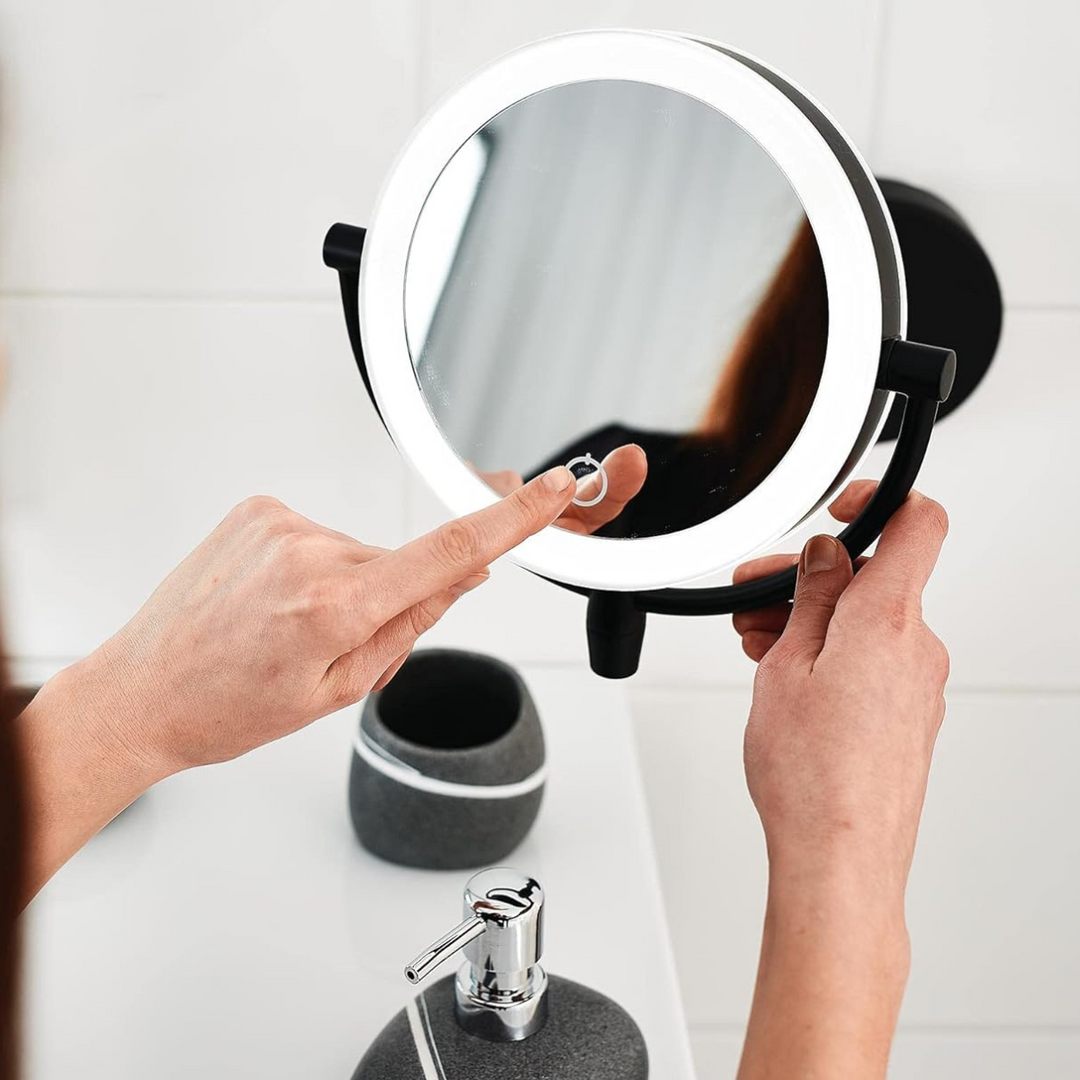Illuminated Makeup Mirror - LumiAura-Black-The Livary