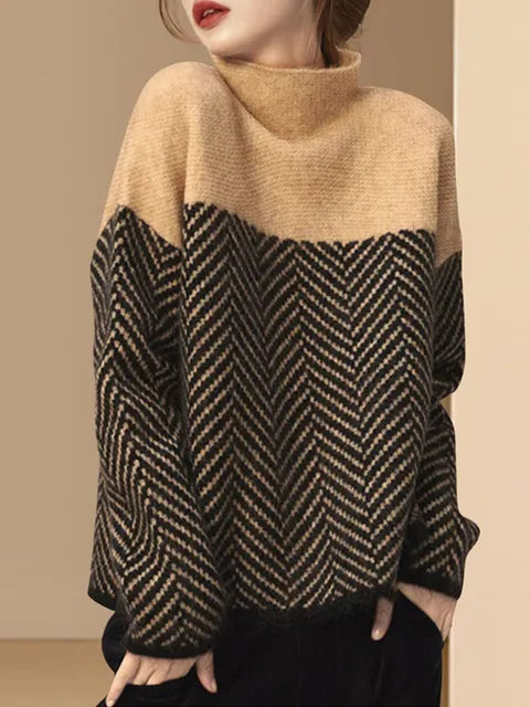 Knitted Women's Sweater - Vintage Charm-Khaki-One size-The Livary