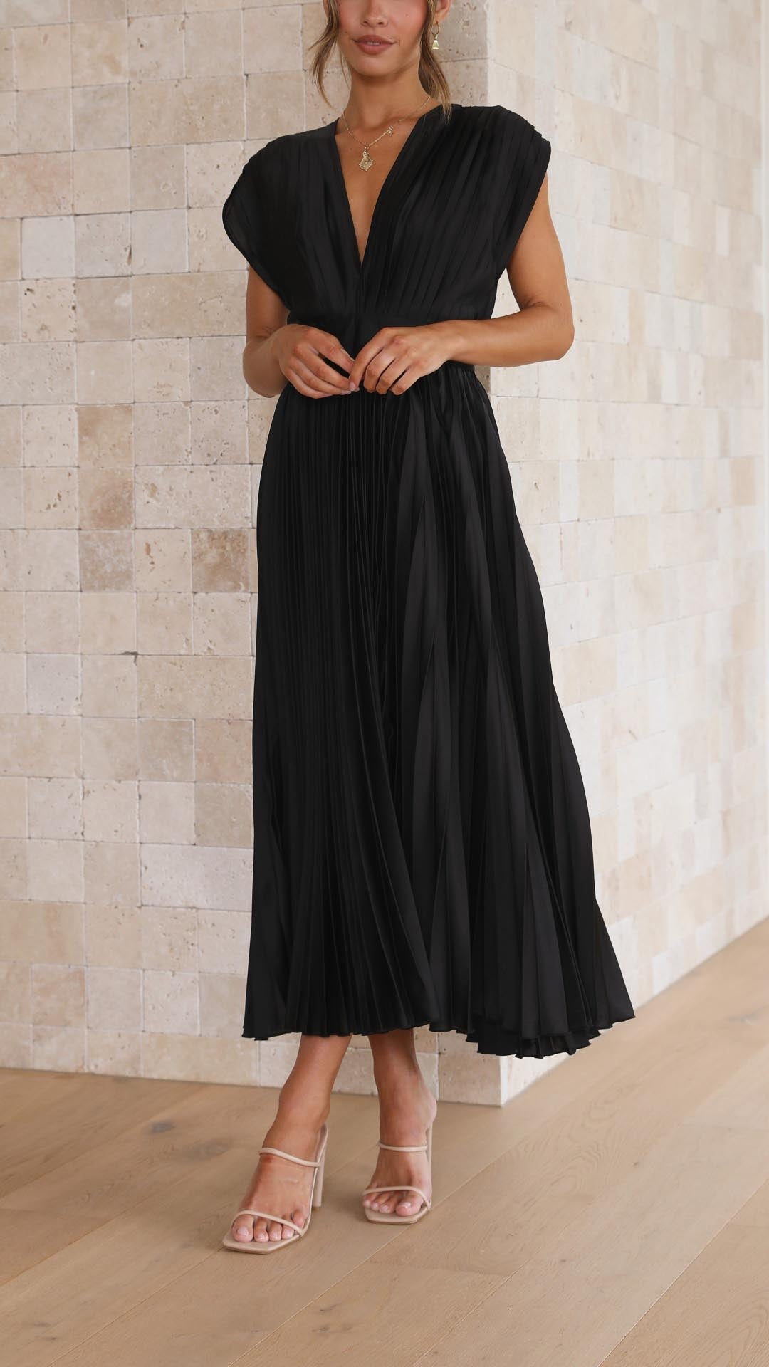 Trendy V-Neck Dress with Tie Closure - Isabella