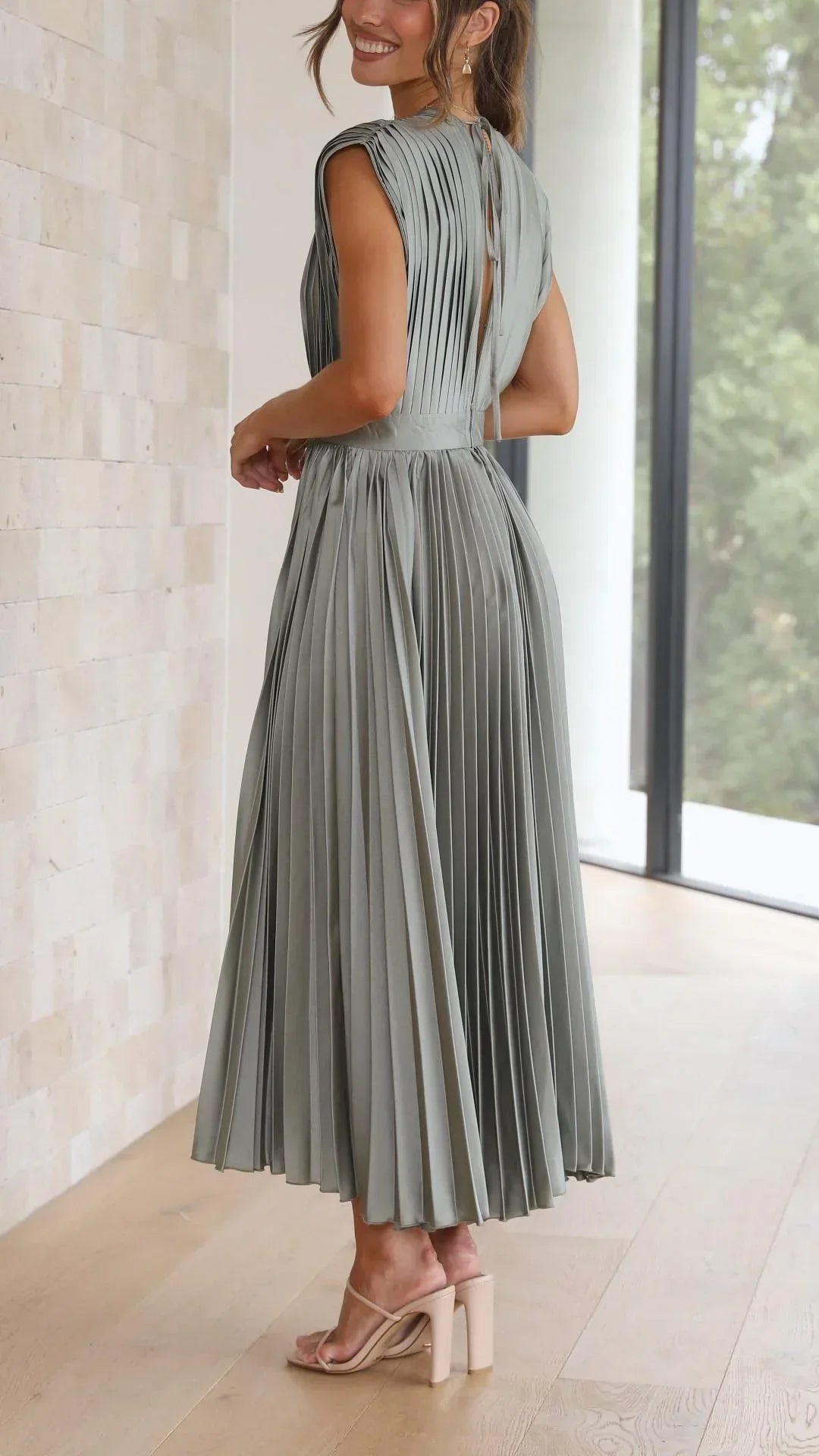 Trendy V-Neck Dress with Tie Closure - Isabella