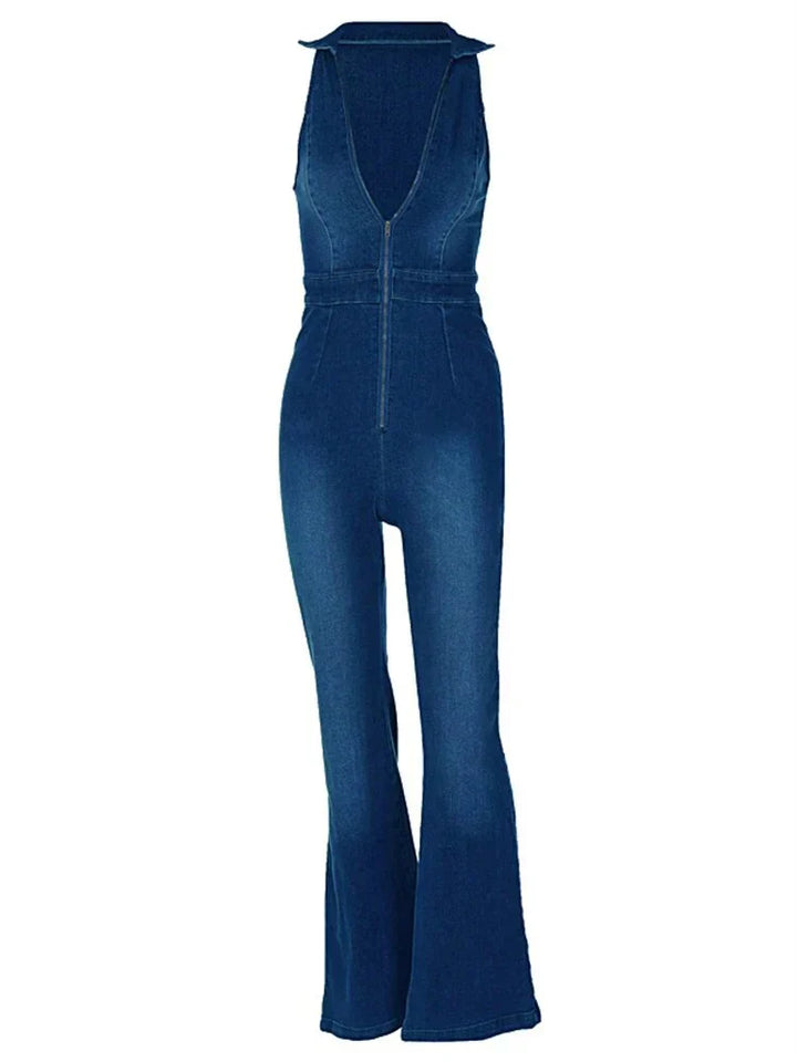 Breathable & Stylish Denim Jumpsuit with V-Neck for Women – Fenja-S-The Livary