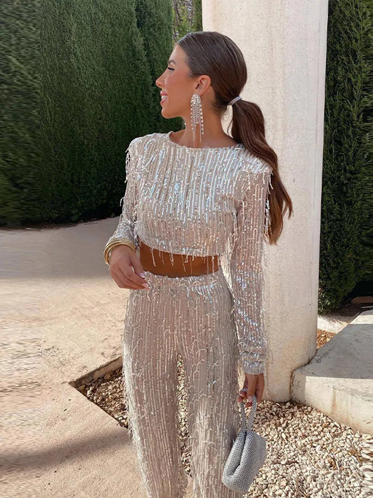 Glamorous Sequin Two-Piece for Women – Celina-Beige-S-The Livary