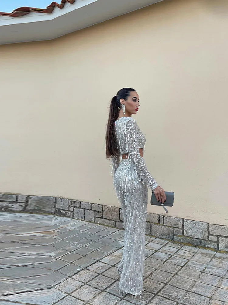Glamorous Sequin Two-Piece for Women – Celina-Beige-S-The Livary