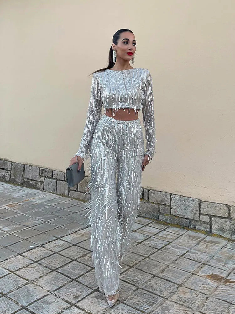 Glamorous Sequin Two-Piece for Women – Celina-Beige-S-The Livary