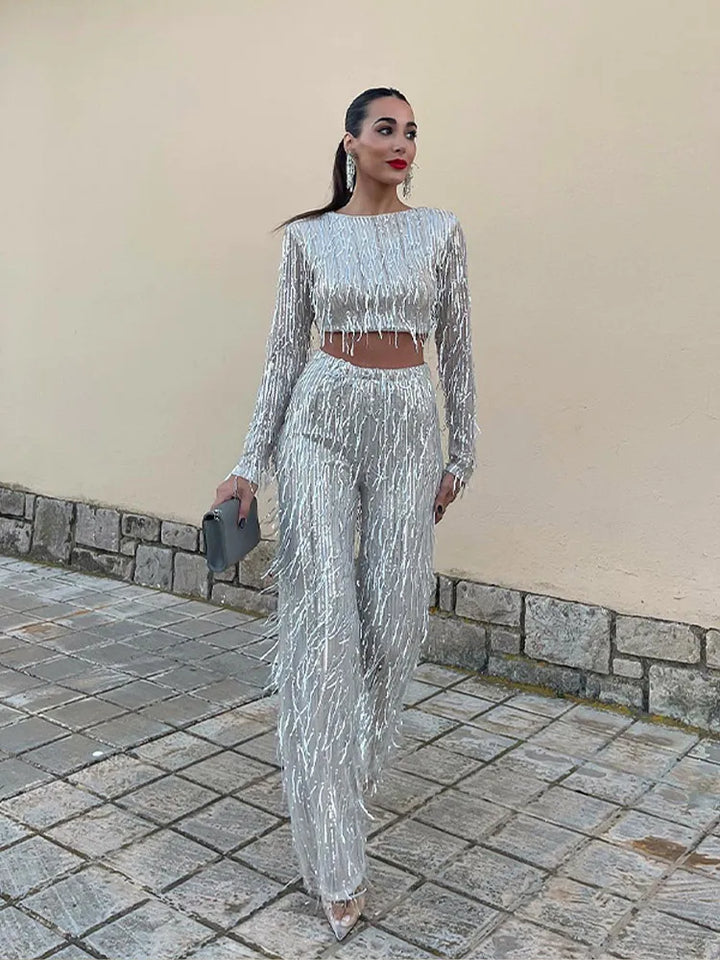 Glamorous Sequin Two-Piece for Women – Celina-Beige-S-The Livary