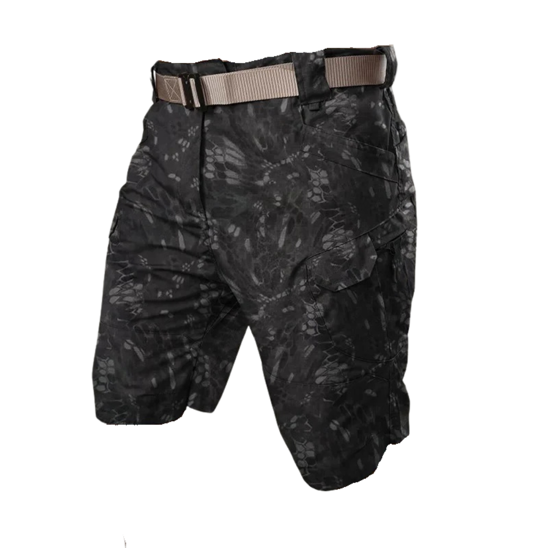 Men's outdoor shorts with 6 zip pockets - FlexTrek cargo shorts-Black-S-The Livary