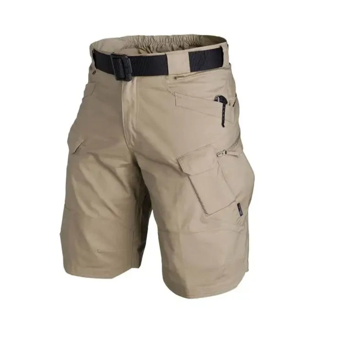 Men's outdoor shorts with 6 zip pockets - FlexTrek cargo shorts-Light brown-S-The Livary