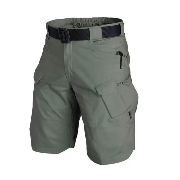 Men's outdoor shorts with 6 zip pockets - FlexTrek cargo shorts-Green-S-The Livary