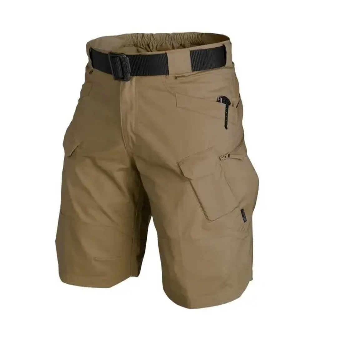 Men's outdoor shorts with 6 zip pockets - FlexTrek cargo shorts-Brown-S-The Livary