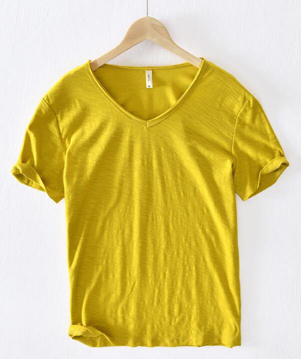Light Linen V-Neck Shirt for Men – Breathable & Summery – Thilo-Yellow-M-The Livary