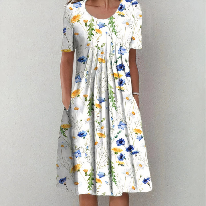 Stylish Cotton Dress - Lina-White/Yellow-S-The Livary