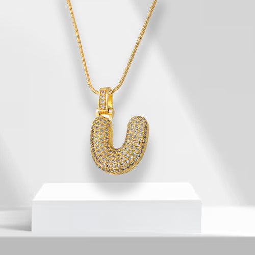 Bubble Letters Necklace with Pendant - LuxeLette-U-The Livary