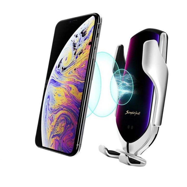Automatic Phone Holder with Wireless Charger – GripCharge-Silver-The Livary