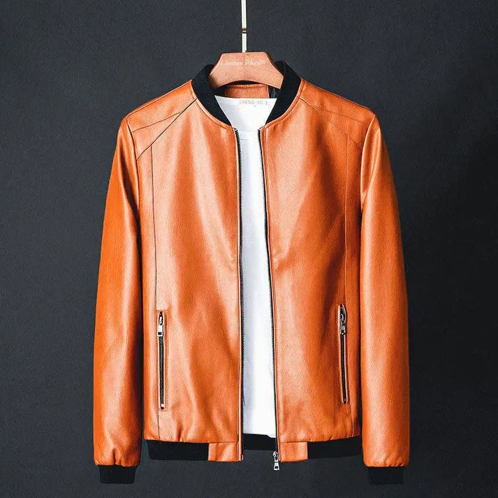 Stylish men's leather jacket made of synthetic leather with precision details – Tarek-Brown-XS-The Livary