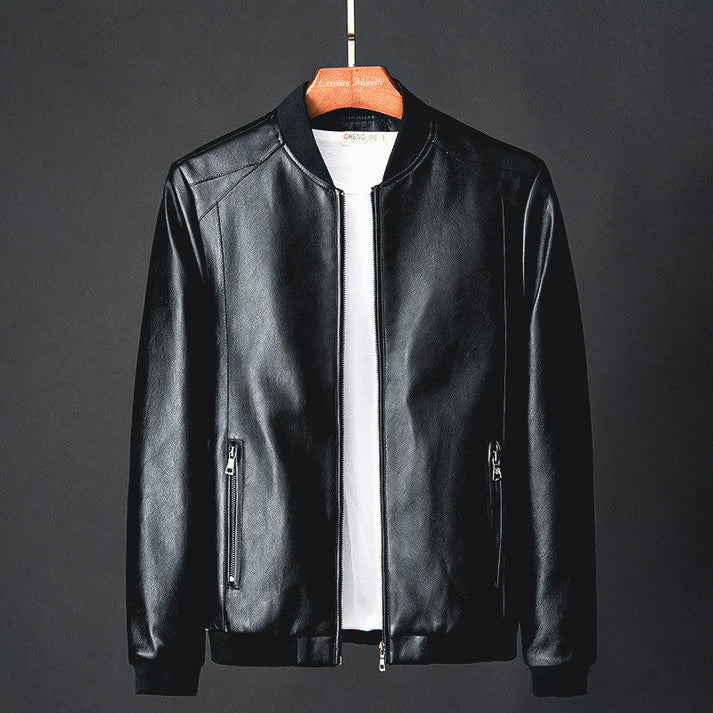 Stylish men's leather jacket made of synthetic leather with precision details – Tarek-Black-XS-The Livary