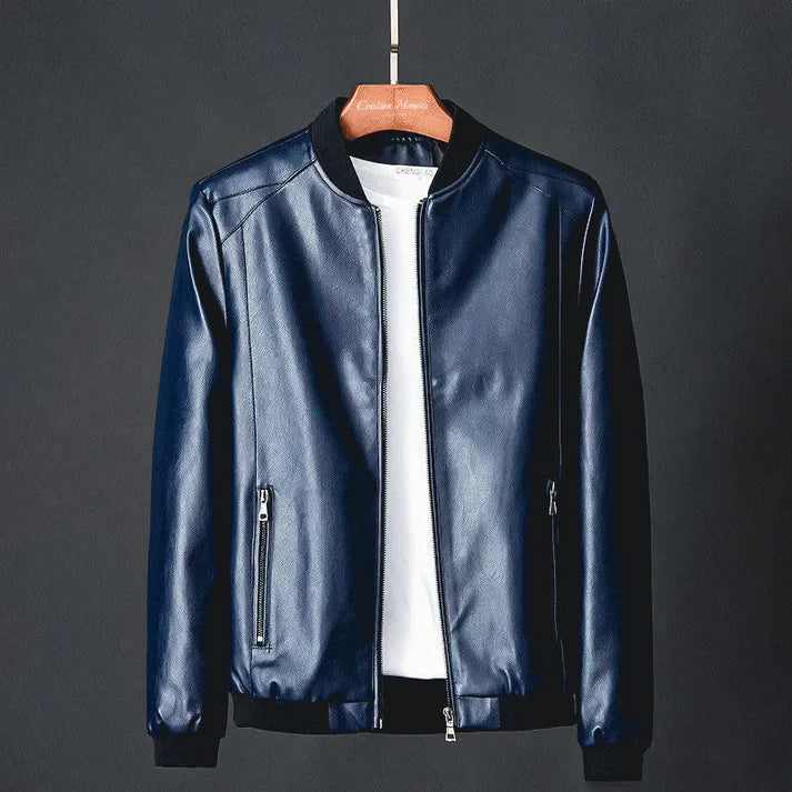Stylish men's leather jacket made of synthetic leather with precision details – Tarek-Blue-XS-The Livary