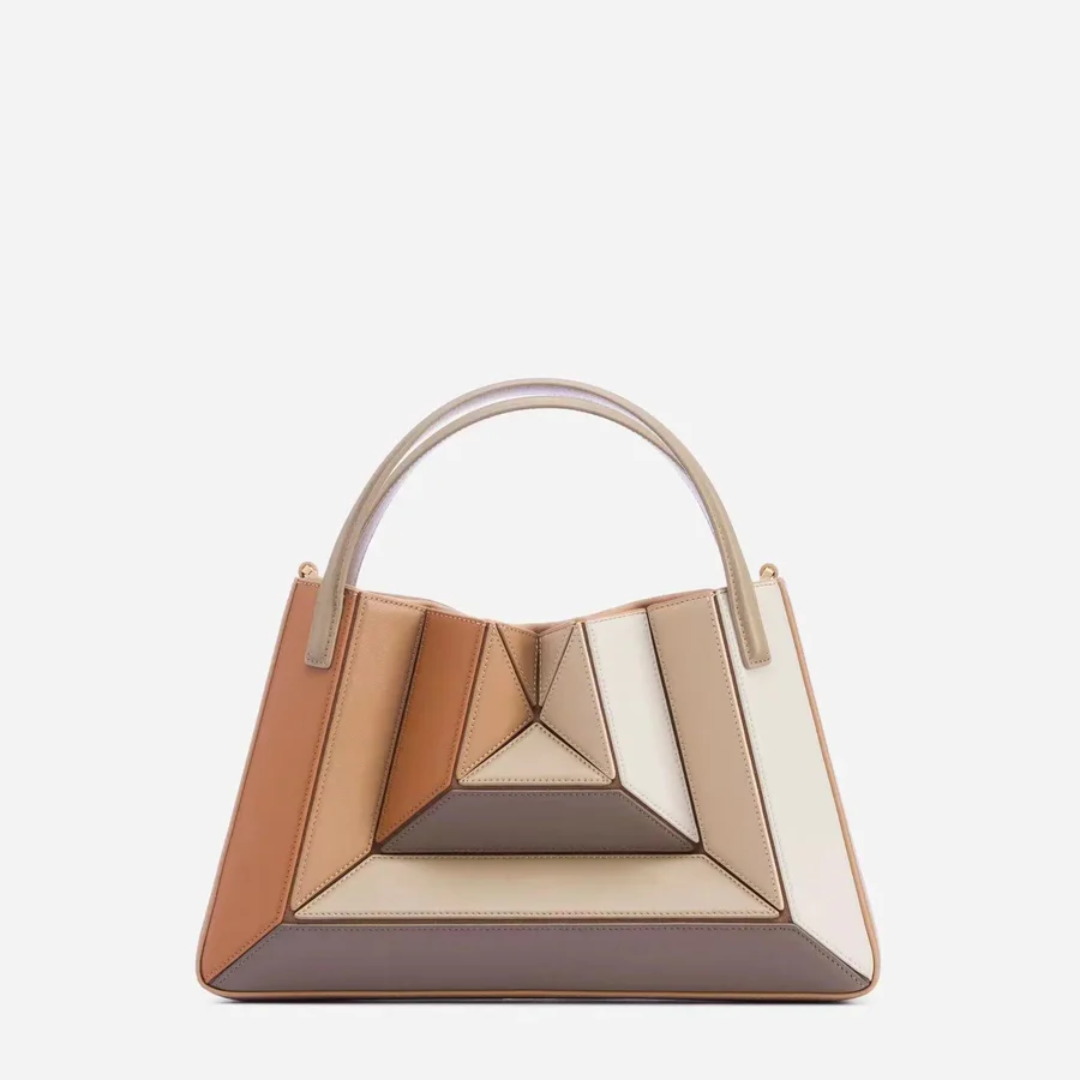 Modern Handbag with Geometric Design - GeoChic-brown-The Livary