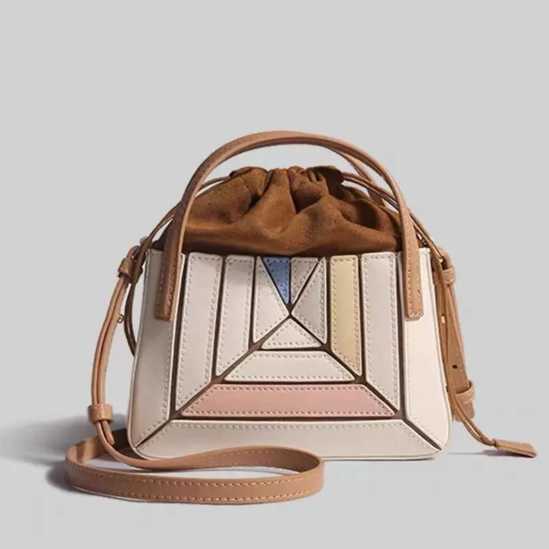 Modern Handbag with Geometric Design - GeoChic-khaki-The Livary