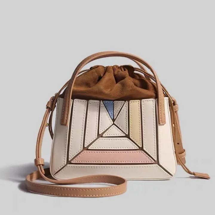 Modern Handbag with Geometric Design - GeoChic-khaki-The Livary