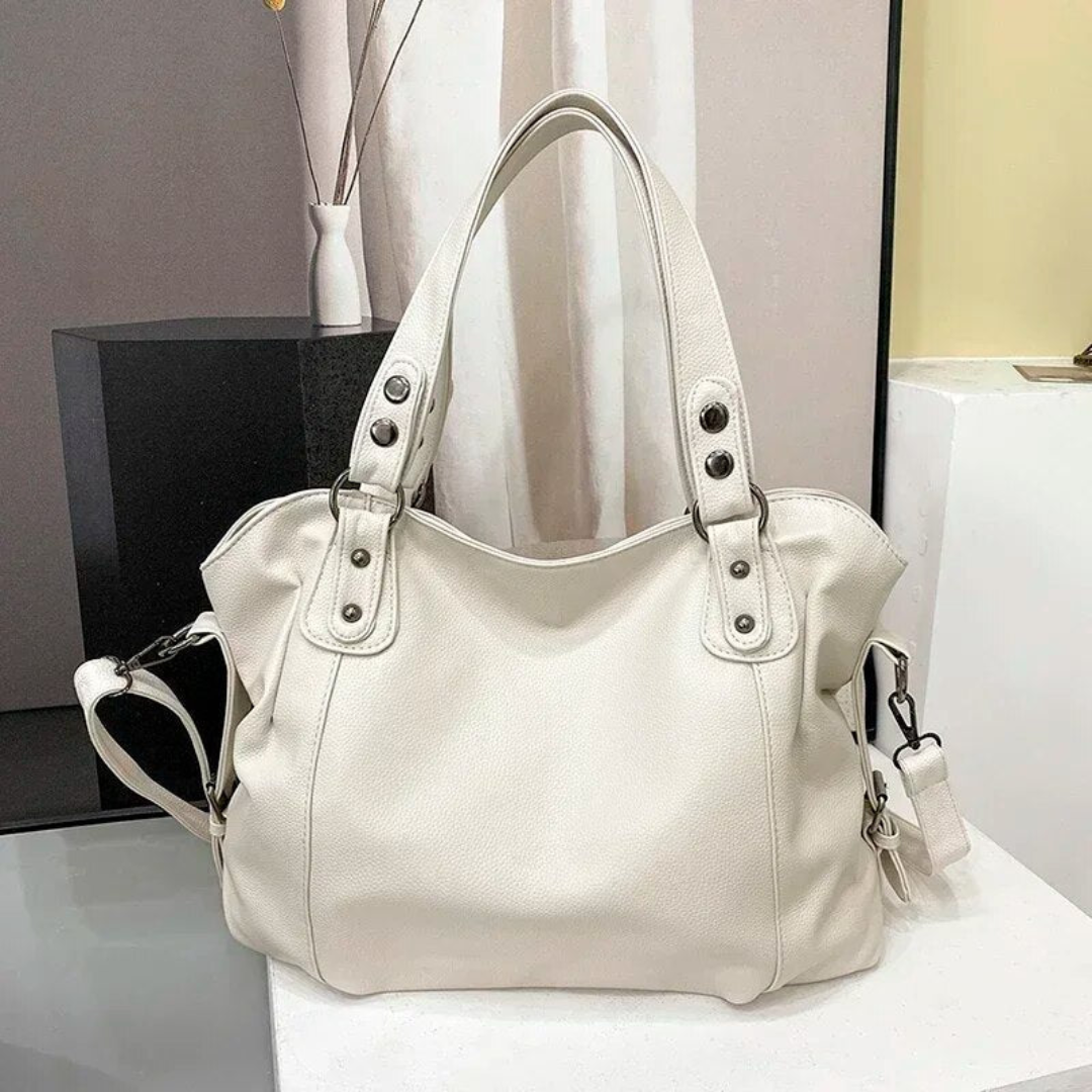 Luxury Leather Ladies Shoulder Bag - EliteCarry-beige-1-The Livary