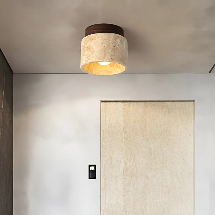 Wabi Sabi Yellow Marble Japanese Ceiling Lamp - TranquilStone-walnut-The Livary