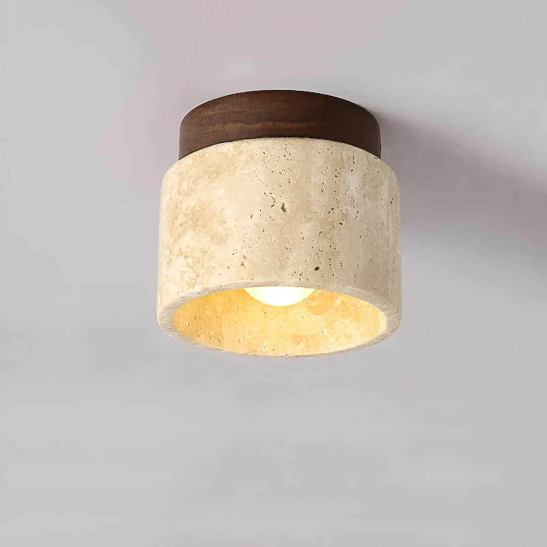 Wabi Sabi Yellow Marble Japanese Ceiling Lamp - TranquilStone-walnut-The Livary