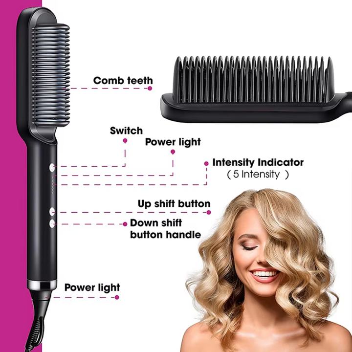 Hair Styler Brush – 5 Heat Settings, Fast Heating-Black-The Livary