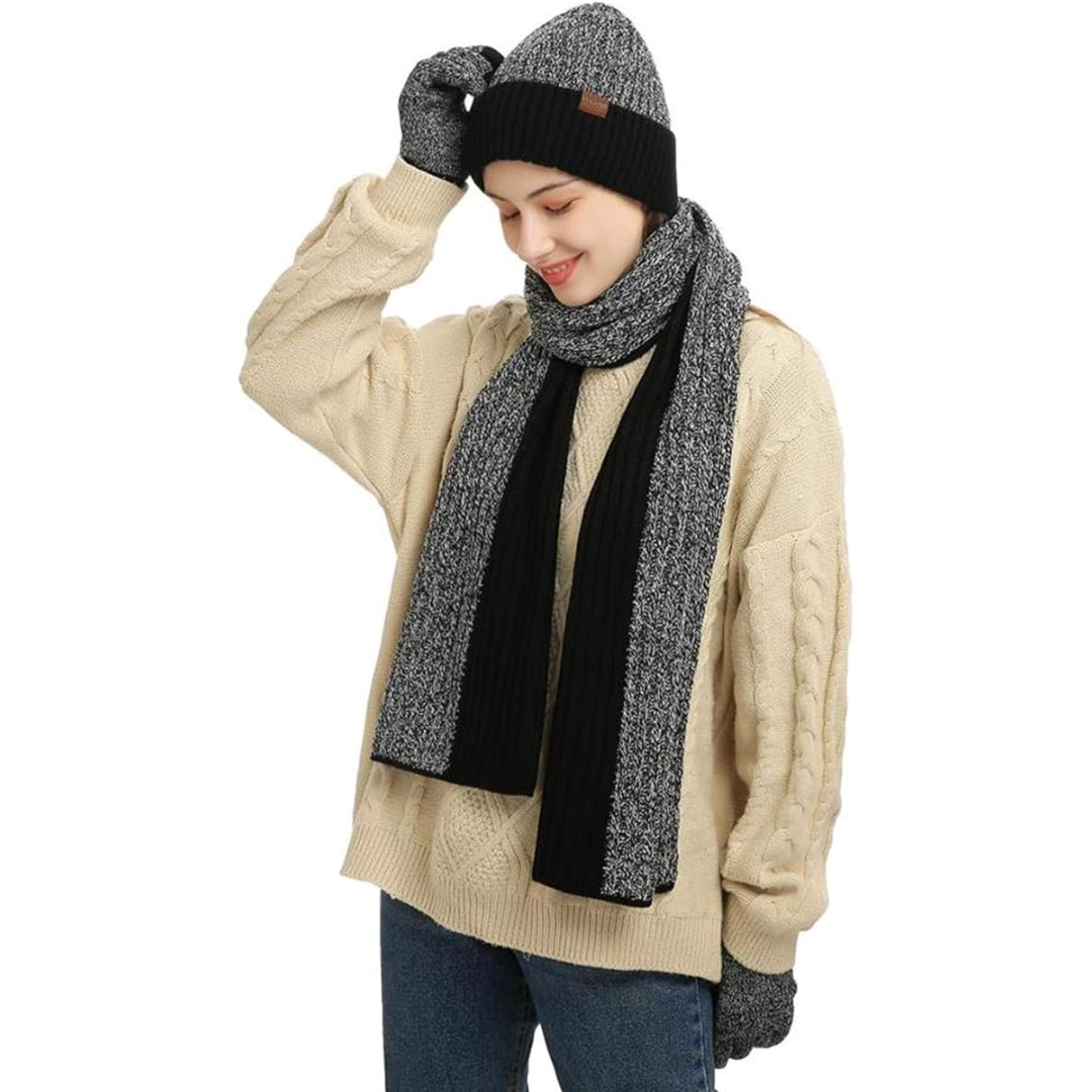 Men's Winter Beanie & Gloves Set - Victor-Black/White-The Livary