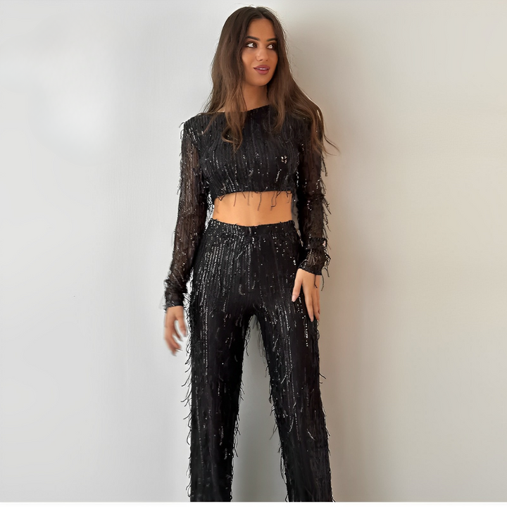 Glamorous Sequin Two-Piece for Women – Celina-Black-S-The Livary