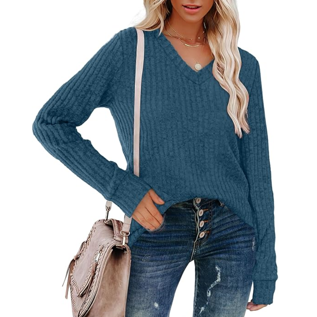 V-Neck Lightweight Tunic Sweater - Amanda-Bordeaux red-S-The Livary