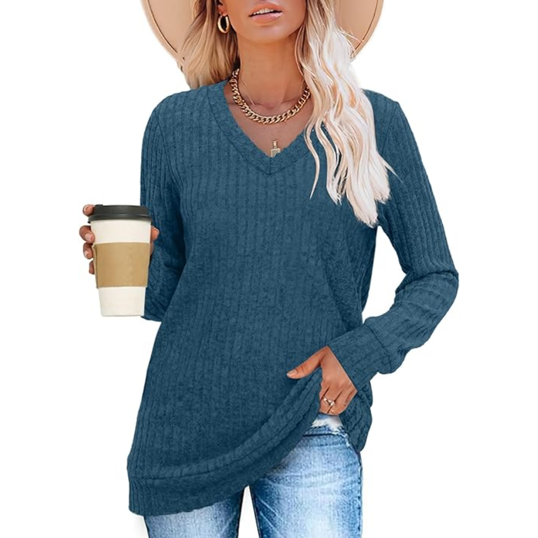V-Neck Lightweight Tunic Sweater - Amanda-Bordeaux red-S-The Livary