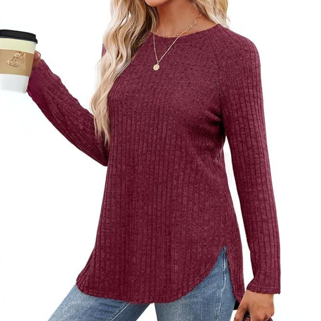 Loose Fit Crew Neck Sweater Tunic - Barbara-Apricot-S-The Livary