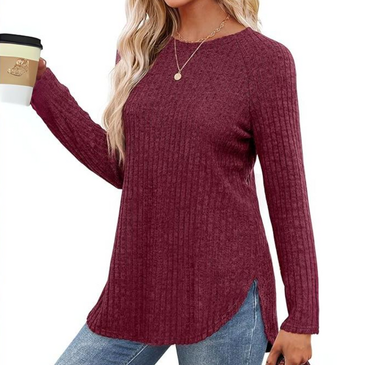 Loose Fit Crew Neck Sweater Tunic - Barbara-Apricot-S-The Livary